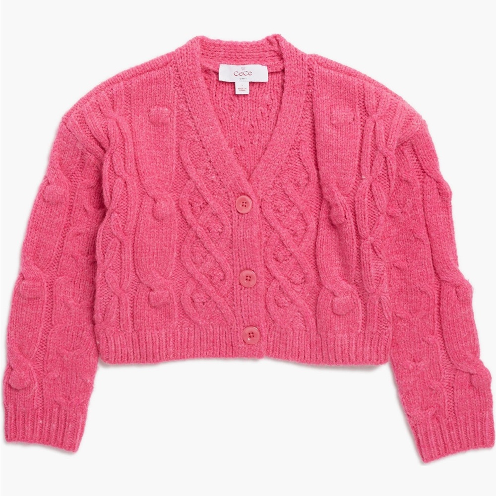 CeCe Pink Cable Knit Blouse V-Neck Cropped